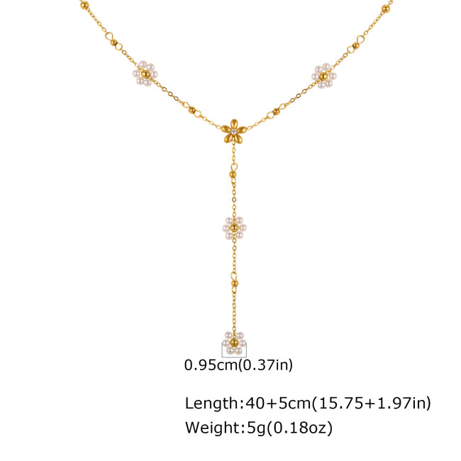 Wholesale Stainless Steel Pearl Flower Y-Necklace