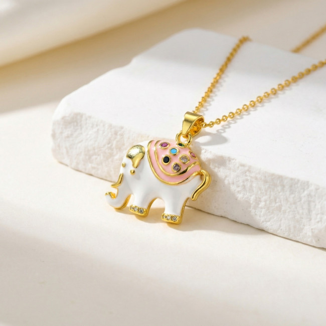 Wholesale Brass 18K Gold Plated Enamel Elephant Pendant