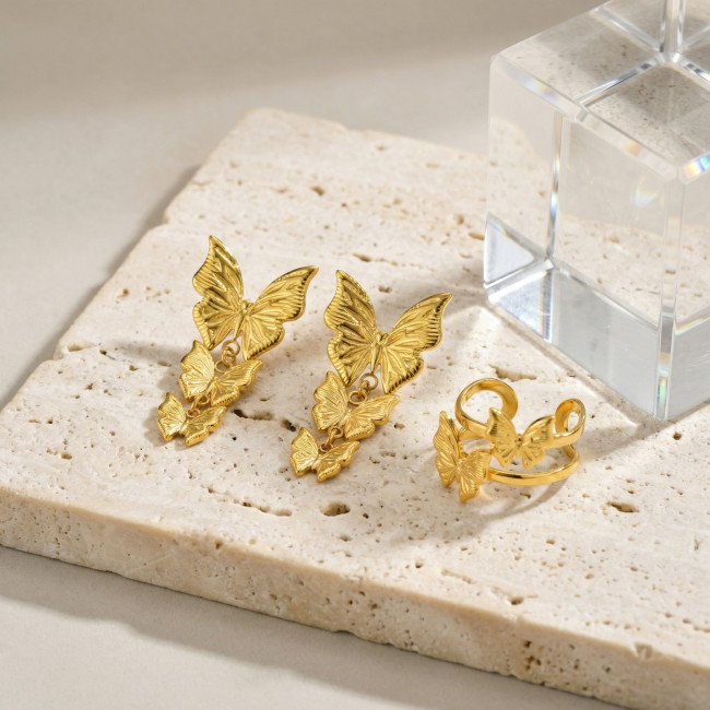 Wholesale 18K Gold Plated Triple Butterfly Dangle Earrings