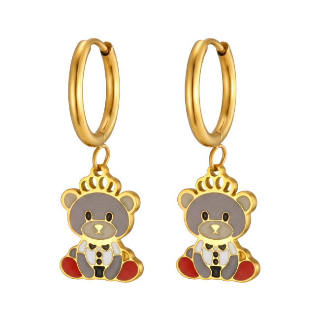 Wholesale Stainless Steel Enamel Bear Hoop Earrings