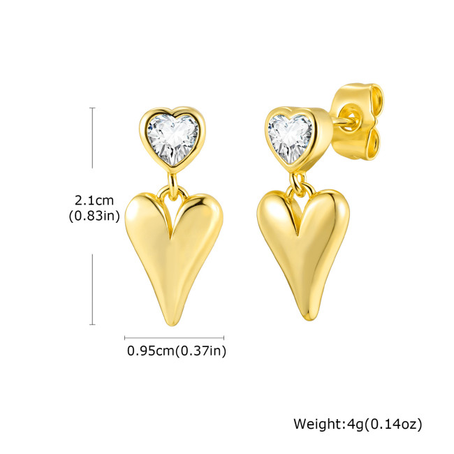 Wholesale Brass Heart Crystal Dangle Earrings