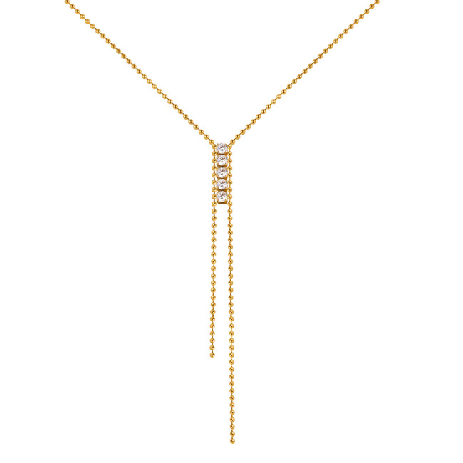 Wholesale 18K Gold Plated Ball Chain Y-Necklace with Zircon