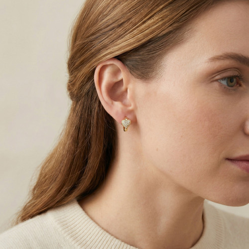 Wholesale Brass Pave Zircon Heart Huggie Earrings