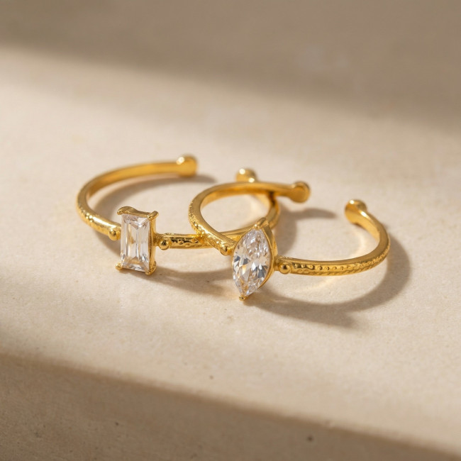 Wholesale Stainless Steel Textured Zircon Open Rings