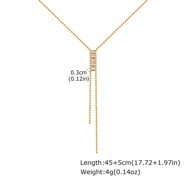 Wholesale 18K Gold Plated Ball Chain Y-Necklace with Zircon