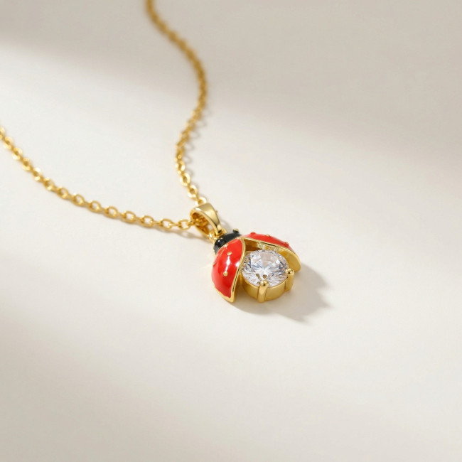 Wholesale Gold Plated Enamel Ladybug Pendant