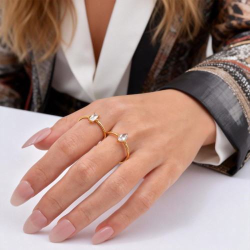 Wholesale Stainless Steel Textured Zircon Open Rings