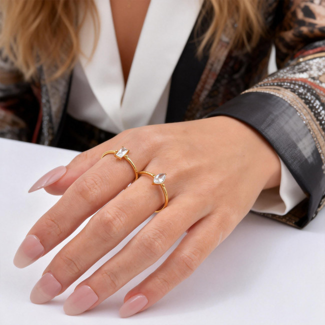 Wholesale Stainless Steel Textured Zircon Open Rings