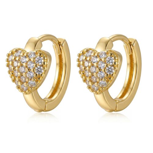 Wholesale Brass Pave Zircon Heart Huggie Earrings