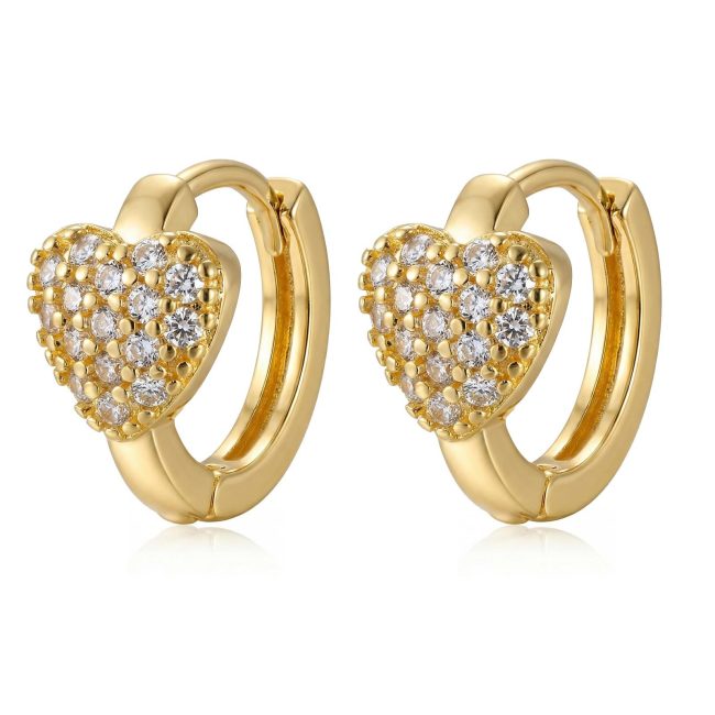 Wholesale Brass Pave Zircon Heart Huggie Earrings