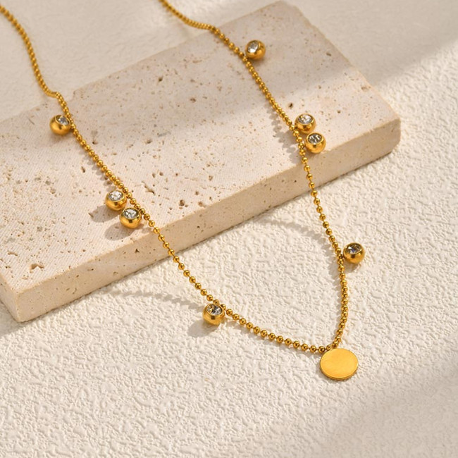 Wholesale Stainless Steel Ball Chain Necklace with Gold Disk