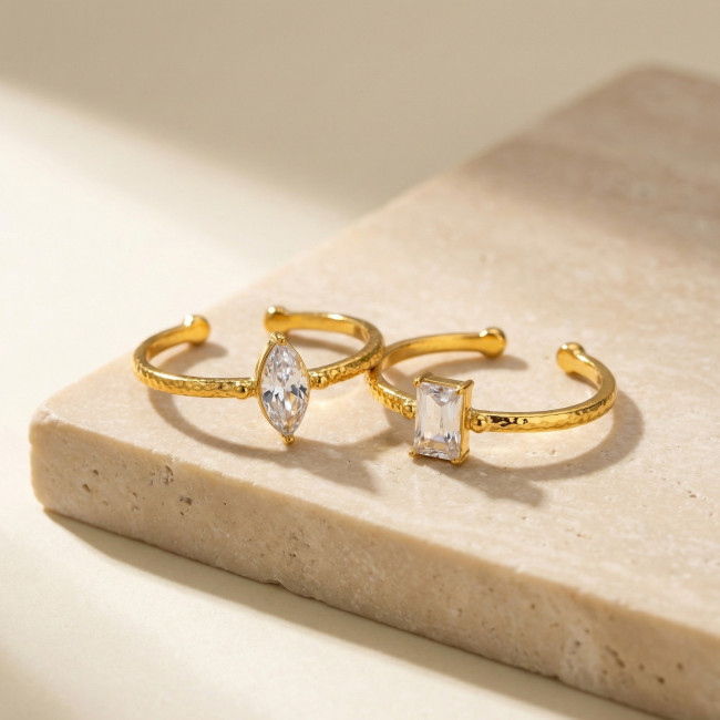 Wholesale Stainless Steel Textured Zircon Open Rings