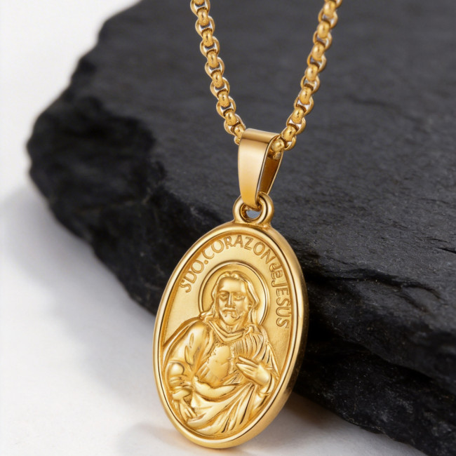 Wholesale 18K Gold Plated Sacred Heart of Jesus Medal Necklace