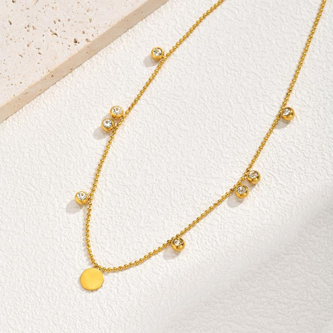Wholesale Stainless Steel Ball Chain Necklace with Gold Disk