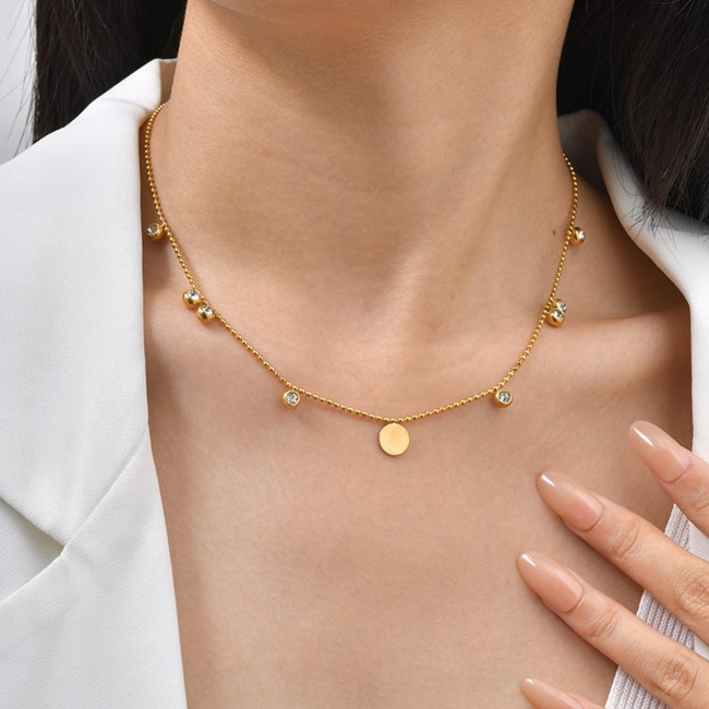 Wholesale Stainless Steel Ball Chain Necklace with Gold Disk