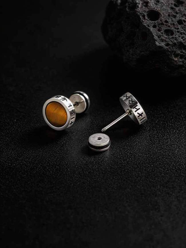 Wholesale Stainless Steel Tiger Eye Stud Earrings
