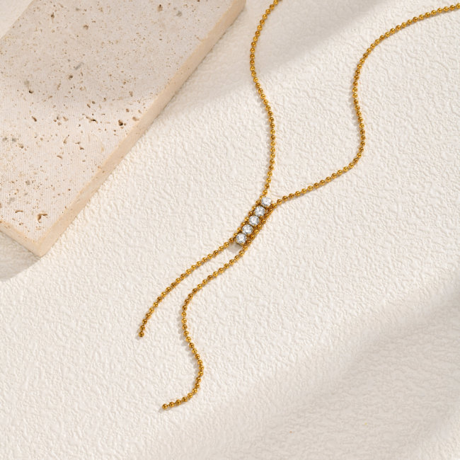 Wholesale 18K Gold Plated Ball Chain Y-Necklace with Zircon