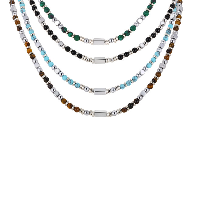 Wholesale Stainless Steel Natural Stone Beaded Necklace