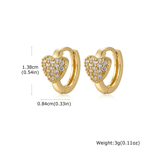Wholesale Brass Pave Zircon Heart Huggie Earrings