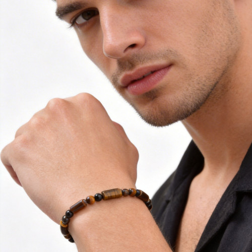 Wholesale Stainless Steel Tiger Eye Beaded Bracelet