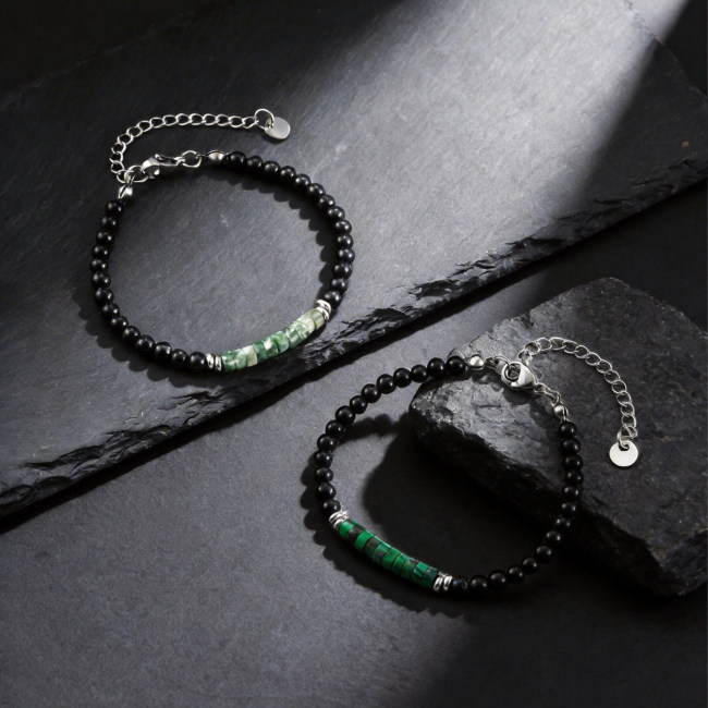 Wholesale Black Agate Beaded Bracelet with Natural Stone