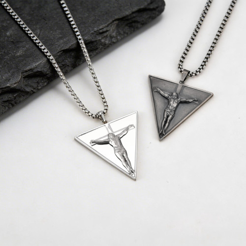 Wholesale Stainless Steel Inverted Triangle Jesus Crucifix Cross Pendant