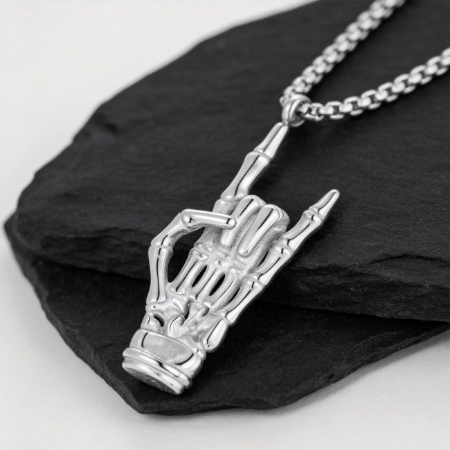 Wholesale Skeleton  Hand Rock Gesture Necklace