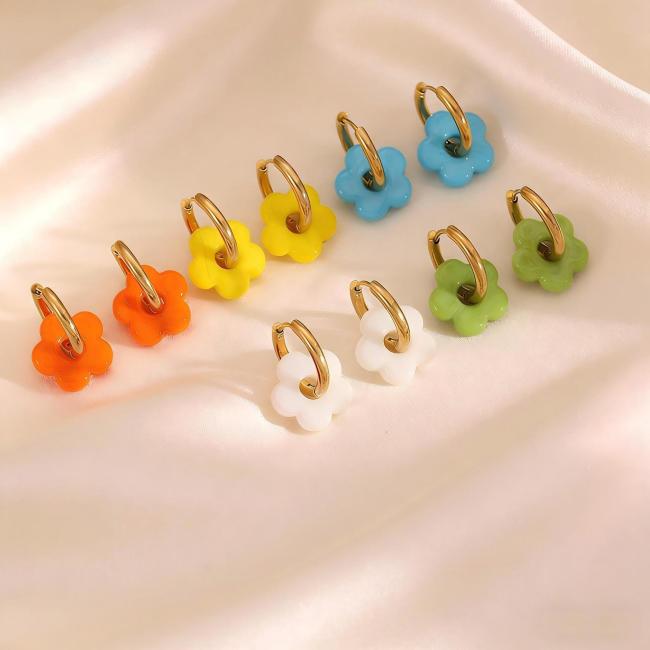 Wholesale Stainless Steel Colorful Flower Earrings