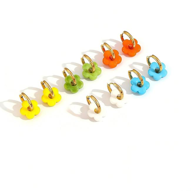 Wholesale Stainless Steel Colorful Flower Earrings