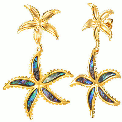 Wholesale Gold Plated Double Starfish Earrings