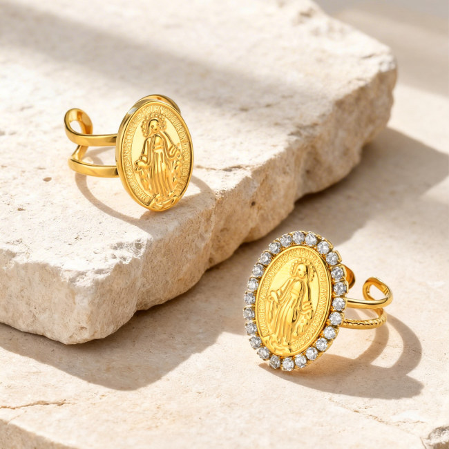 Wholesale Stainless Steel Religious Madonna Oval Signet Ring