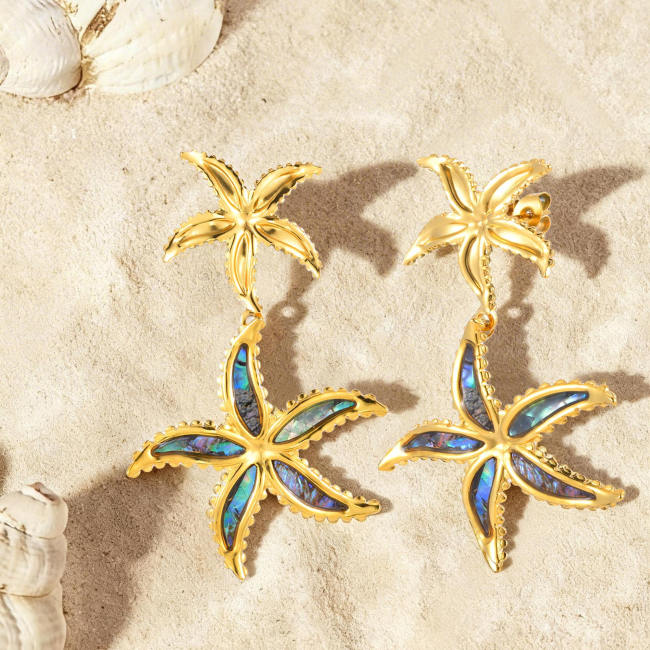 Wholesale Gold Plated Double Starfish Earrings