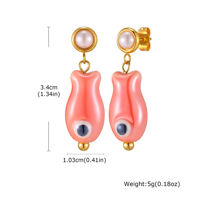 Wholesale Stainless Steel Pearl Stud Fish Earrings