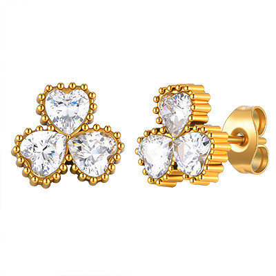 Wholesale Stainless Steel Three Heart Zircon Stud Earrings