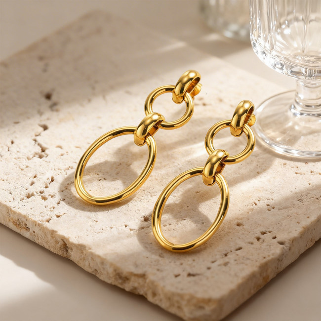 Wholesale Steel Multi-Link Interlocking Circle Drop Earrings