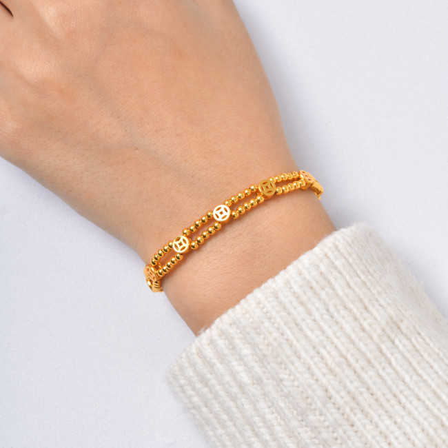 Wholesale Brass Double-Layer Lucky Coin Bead Bracelet