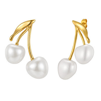 Wholesale Stainless Steel Pearl Cherry Drop Earrings