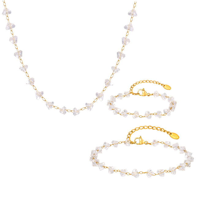Wholesale Gold Plated Raw Crystal Style Zircon Jewelry Set