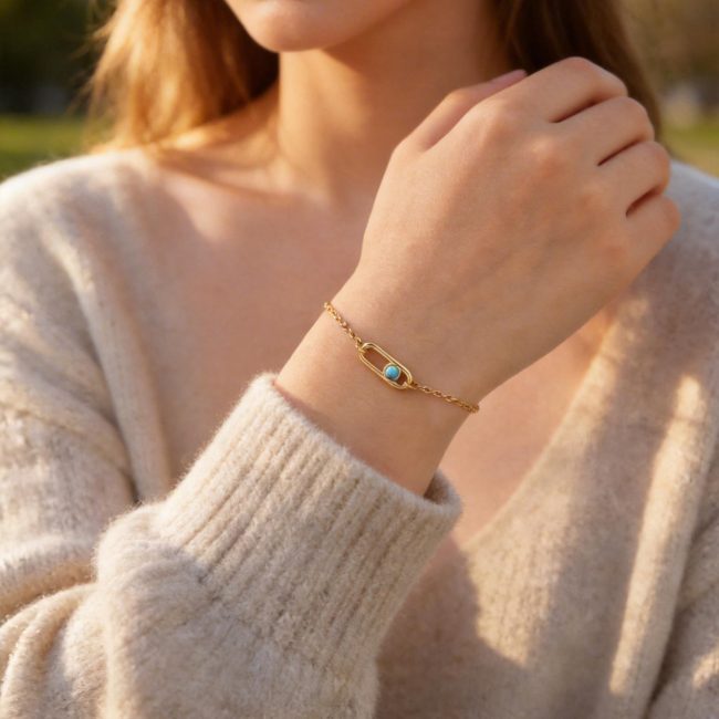 Wholesale Stainless Steel Oval Geometric Turquoise Bracelet