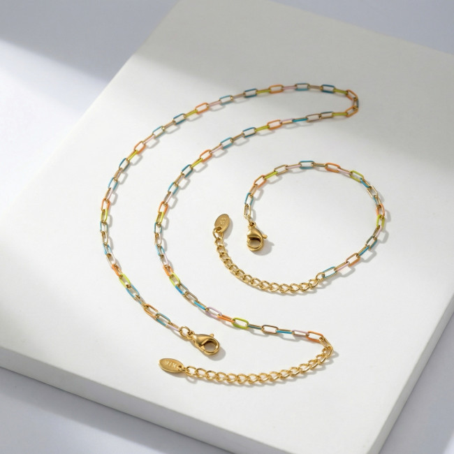 Wholesale Rainbow Enamel Paperclip Chain Jewelry Set