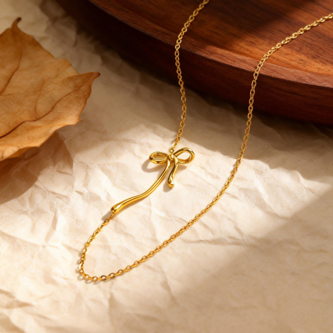 Wholesale Stainless Steel Side Bowknot Necklace