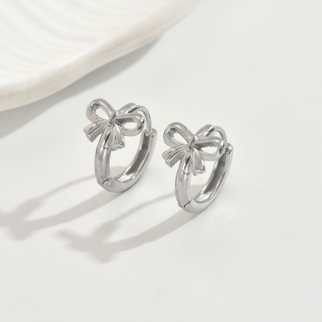 Wholesale Stainless Steel Bowknot Huggie Earrings