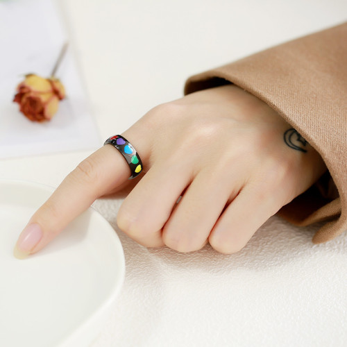 Wholesale Stainless Steel Engagement Ring with Rainbow Heart