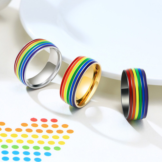 Wholesale Stainless Steel Gay Rainbow Groove Ring