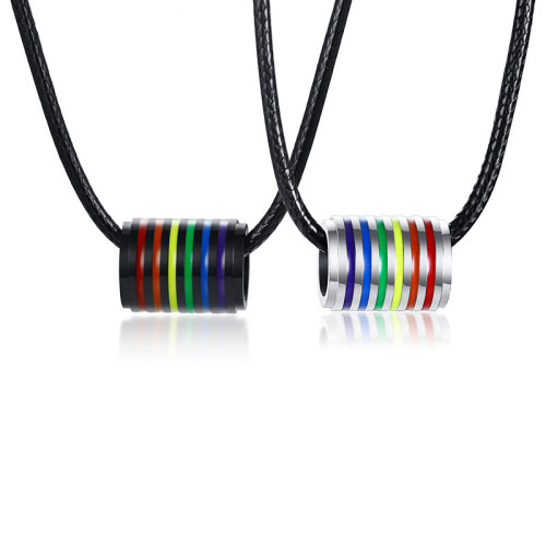 Wholesale Stainless Steel Rainbow Enamel Barrel Pendant