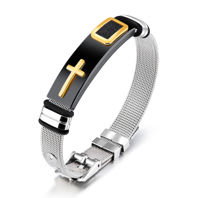 Wholesale Mens Stainless Steel 10MM Mesh Bracelet with Cross
