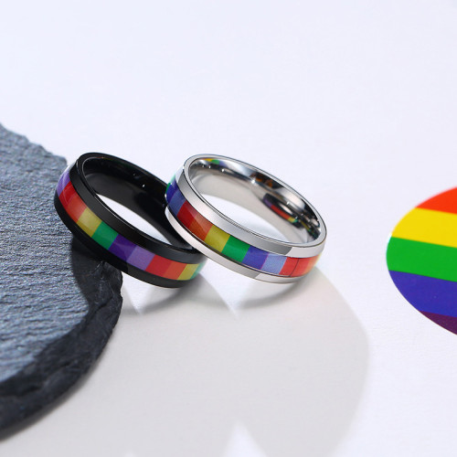 Wholesale Stainless Steel Rainbow Flag Band Ring