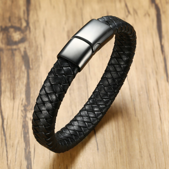 Wholesale Stainless Steel Men's Classic Genuine Leather Bracelet