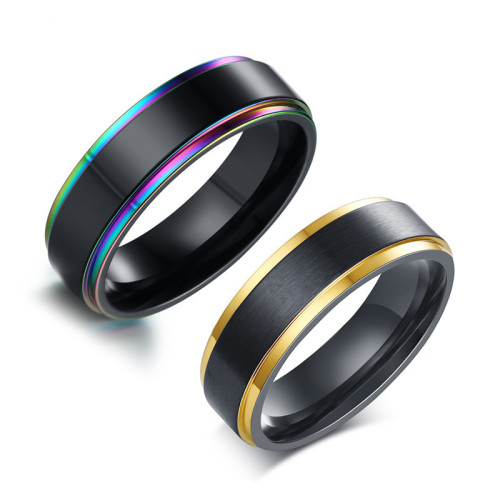 Wholesale Stainless Steel A 6mm Black Mens Ring