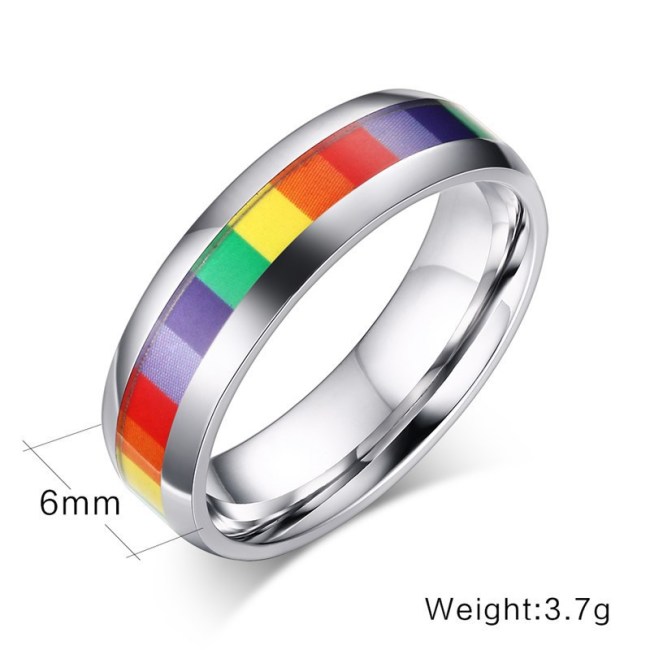 Wholesale Stainless Steel Rainbow Flag Band Ring